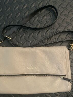 kate spade Pebbled Leather Crossbody Bag in Taupe with Black Strap